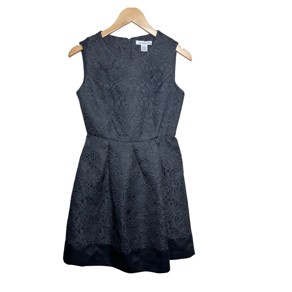 Liz Claiborne Floral Embroidered Sleeveless A-Line Dress size 4 Black